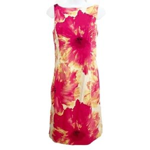 Jones New York Bright Yellow and Pink Sleeveless Zip Up Dress